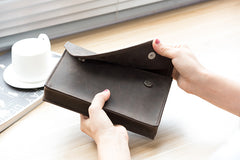 Handmade Leather Mens Clutch Cool Large Wallet Clutch Wristlet Wallet for Men