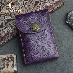 Handmade Leather Floral Mens Cool billfold Wallet Card Holder Small Card Slim Wallets for Men
