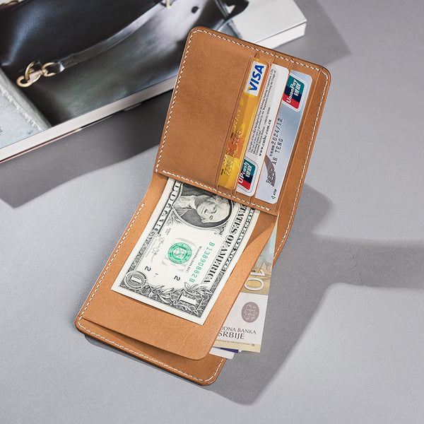 Handmade Leather Mens Cool Slim Leather Wallet Men Small Wallets Bifold for Men