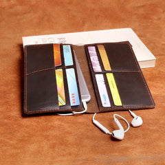 Handmade Leather Mens Cool Long Leather Wallet Clutch Wristlet Wallet for Men