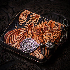 Handmade Leather Chinese Black&White Tooled Mens billfold Wallet Cool Leather Wallet Slim Wallet for Men
