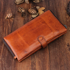 Handmade Leather Mens Cool Long Leather Wallet Bifold Clutch Wallet for Men