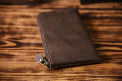 Handmade Leather Mens Cool Long Leather Wallet Zipper Clutch Wallet for Men