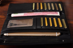 Handmade Leather Mens Cool Long Leather Wallet Trifold Clutch Wallet for Men