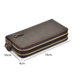 Handmade Leather Mens Cool Long Leather Wallet Zipper Wristlet Bag Clutch Wallet for Men