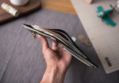 Handmade Leather Mens Cool Slim Leather Wallet Men Small Wallets Bifold for Men Women