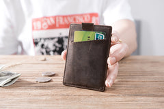 Handmade Leather Mens Cool billfold Wallet Card Holder Small Card Slim Wallets for Men