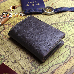 Handmade Leather Floral Mens Cool Travel billfold Wallet Passport Card Holder Small Card Slim Wallets for Men