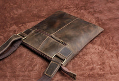 Handmade Leather Mens Cool Messenger Bag Square Bag Chest Bag Bike Bag Cycling Bag for men
