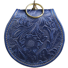 Handmade Leather Floral Round Mens Cool Slim Change Wallet Coin Wallet Pouch for Men