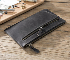 Handmade Leather Mens Clutch Wallet Cool Leather Wallet Zipper Phone Wallets for Men
