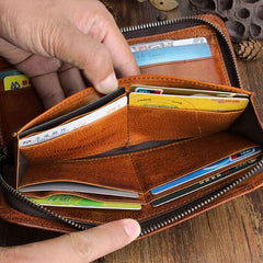 Handmade Leather Mens Cool Long Leather Wallet Zipper Phone Clutch Wallet - iwalletsmen