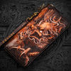 Handmade Leather Tooled Chinese Dragon Mens Chain Biker Wallet Cool Leather Wallet Long Phone Wallets for Men