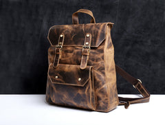Genuine Leather Mens Cool Backpack Sling Bag Large Black Travel Bag Hiking Bag for men