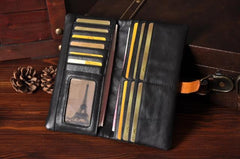 Handmade Leather Mens Cool Long Leather Wallet Bifold Clutch Wallet for Men - iwalletsmen