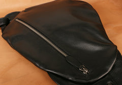 Black Leather Mens Sling Bag Sling Shoulder Bag Sling Backpack for men - iwalletsmen
