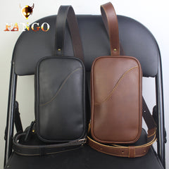 Genuine Leather Mens Cool Chest Bag Sling Bag Crossbody Bag Travel Bag Hiking Bag for men