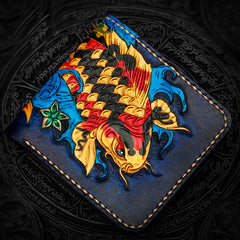 Handmade Leather Carp Tooled Mens billfold Wallet Cool Leather Wallet Slim Wallet for Men