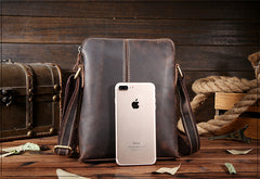 Handmade Leather Mens Cool Small Messenger Bag iPad Bag Chest Bag Bike Bag Cycling Bag for men