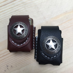 Cool Leather Biker Zippo Lighter Pouch with Loop Texas Star Zippo lighter case with clip - iwalletsmen