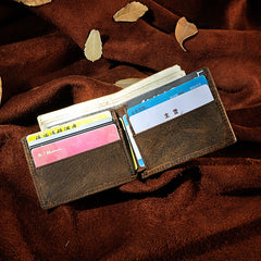 Handmade Leather Mens Cool Slim Leather Wallet Card Wallet Holders Men Small Wallets Bifold for Men