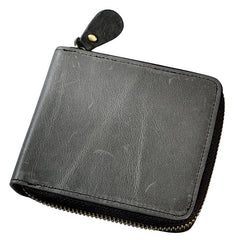 Handmade Leather Mens Cool Zipper Leather Wallet Card Wallet Men Small Wallets Bifold for Men