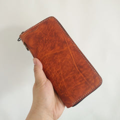[On Sale] Handmade Mens Long Biker Wallets with Chain Cool Zipper Leather Biker Chain Wallets - iwalletsmen