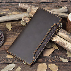 Handmade Leather Mens Cool Long Leather Wallet Passport Wallet Travel Wallet for Men