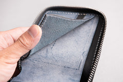 Handmade Leather Mens Cool Slim Leather Zipper Wallet Men Small Wallets Bifold for Men