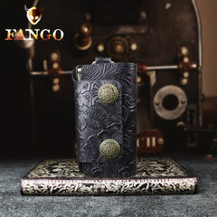 Handmade Leather Floral Mens Cool Car Key Wallet Coin Wallet Pouch Car KeyChain for Men