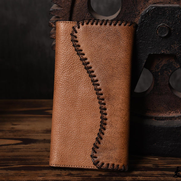 Handmade Leather Mens Cool Long Leather Wallet Trifold Clutch Wallet for Men - iwalletsmen
