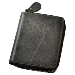 Handmade Leather Mens Cool Zipper Leather Wallet Card Wallet Men Small Wallets Bifold for Men
