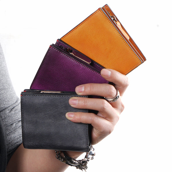 Handmade Mens Cool billfold Leather Wallet Men Small Zipper Wallets Bifold for Men - iwalletsmen