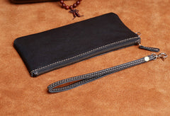 Genuine Leather Mens Cool Long Leather Wallet Slim Zipper Clutch Wristlet Wallet for Men