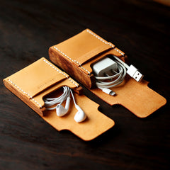 Handmade Wooden Brown Cool Leather Mens Wallet Small Card Holder Coin Wallet for Men - iwalletsmen