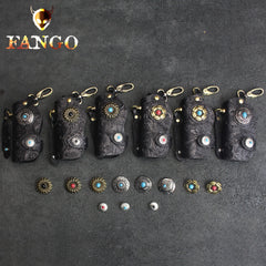 Handmade Leather Floral Mens Cool Car Key Wallet Coin Wallet Pouch Car KeyChain for Men
