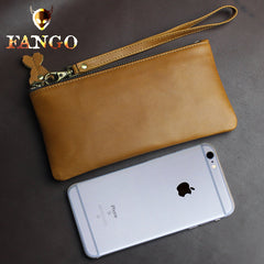 Handmade Leather Mens Cool Zipper Phone Travel Long Wallet Card Holder Card Slim Clutch Wallets for Men