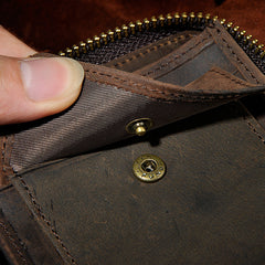 Handmade Leather Mens Cool Zipper Leather Wallet Card Wallet Men Small Wallets Bifold for Men