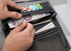 Handmade Leather Mens Clutch Wallet Cool Leather Wallet Long Phone Wallets for Men