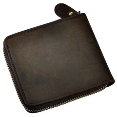 Handmade Leather Mens Cool Zipper Leather Wallet Card Wallet Men Small Wallets Bifold for Men