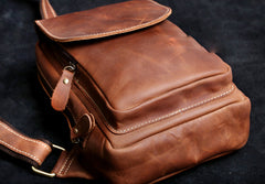 Genuine Leather Mens Cool Chest Bag Sling Bag Crossbody Bag Travel Bag Hiking Bag for men