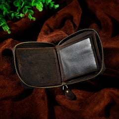 Handmade Leather Mens Cool Zipper Leather Wallet Card Wallet Men Small Wallets Bifold for Men