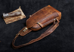 Handmade Leather Mens Cool Chest Bag Sling Bag Crossbody Bag Travel Bag Hiking Bag for men