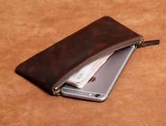Genuine Leather Mens Cool Long Leather Wallet Slim Zipper Clutch Wristlet Wallet for Men