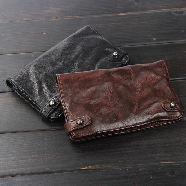 Handmade Leather Mens Cool Long Leather Wallet Bifold Clutch Wallet for Men - iwalletsmen