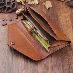Handmade Leather Mens Cool Long Leather Wallet Bifold Envelope Clutch Wallet for Men - iwalletsmen