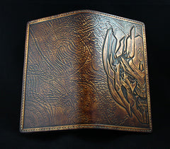 Handmade Leather Tooled Transformers Megatron Mens Long Wallet Cool Leather Wallet Clutch Wallet for Men