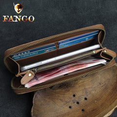 Handmade Leather Mens Cool Zipper Phone Travel Long Wallet Card Holder Card Slim Clutch Wallets for Men