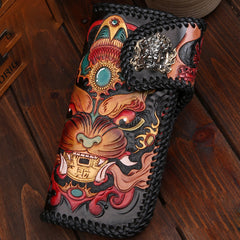 Handmade Leather Monster Mens Chain Biker Wallet Cool Leather Wallet Long Phone Wallets for Men - iwalletsmen