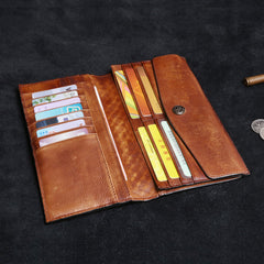 Handmade Leather Mens Cool Long Leather Wallet Card Wallet Clutch Wristlet Wallet for Men